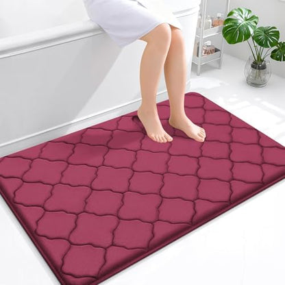OLANLY Memory Foam Bath Mat Rug 47x32, Ultra Soft Bathroom Rugs, Burgundy