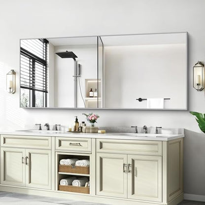 COFENY 30x72inch Bathroom Mirror, Silver Rectangle Mirror with Thin Metal Frame, Large Rectangular Wall Mirror for Bathroom, Living Roomm, Hair Salon, Big Farmehouse Mirrors Hang Horizontal/Vertical