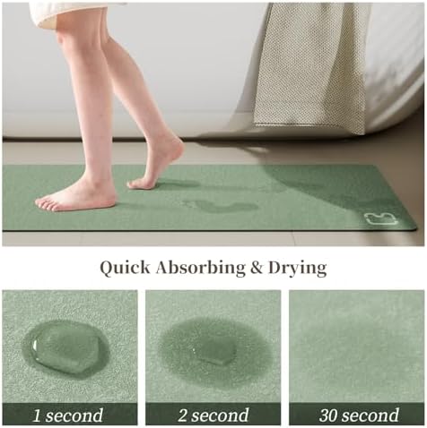 Diatomaceous Earth Bath Mat Stone Bath Mats for Bathroom,15.7"x23.6",Sage