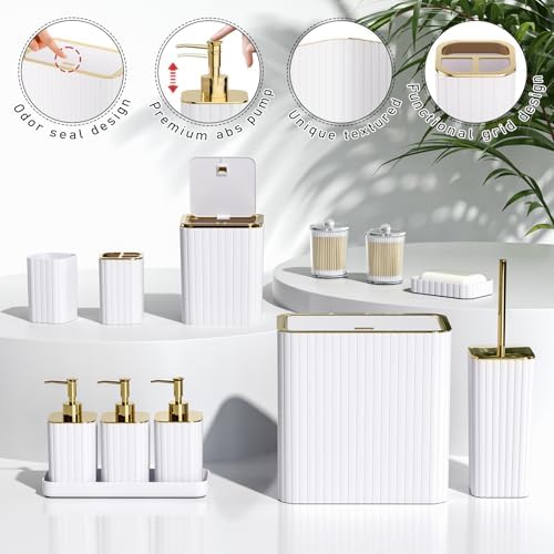 Bathroom Accessory Set - Bathroom Set, 12PC Bathroom Accessories Set, White Bathroom Accessories Set, Mini Trash Can, Toilet Brush, Trash Can & Soap Dispenser