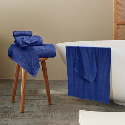 MyOwn Premium Cotton 6 Pack Towel Set for Bathroom, Contains 2 Bath Towels 28x55 inch, 2 Hand Towels 16x24 inch & 2 Wash Coths 12x12 inch, Ideal Everyday use, Compact & Lightweight - Navy Blue