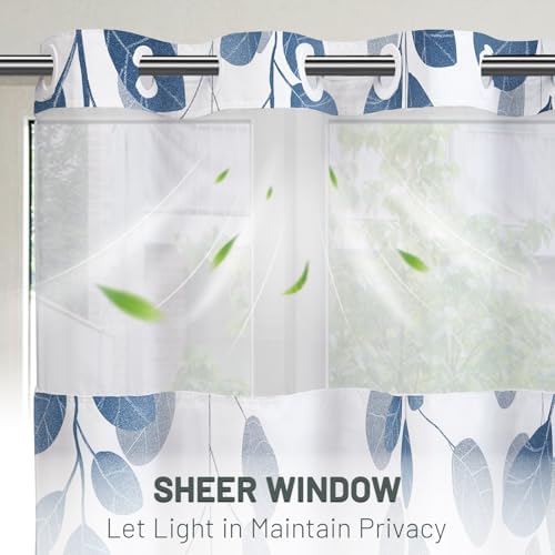 WITHLOC No Hook Floral Shower Curtain with Liner, Blue, 71x74
