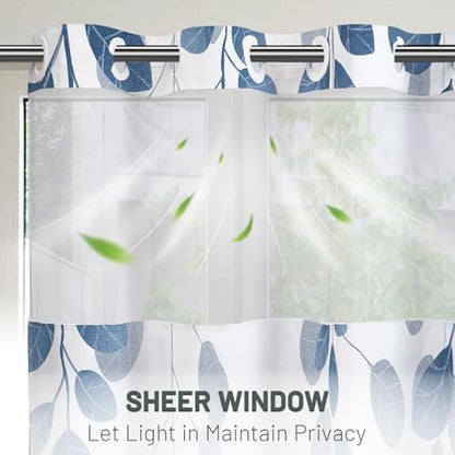 WITHLOC No Hook Floral Shower Curtain with Liner, Blue, 71x74