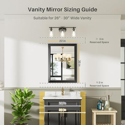 Briivue Black Metal Framed Bathroom Wall Mirror, 22x30 Inch
