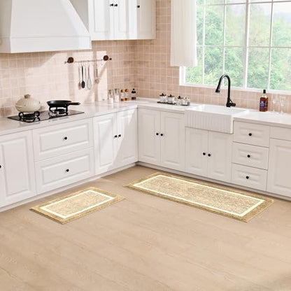 CozeCube Beige Bath Mat 47"x24" Non Slip Washable Rug