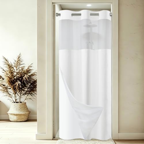 SORTTO No Hook Slub Shower Curtain with Liner, 48x74, White