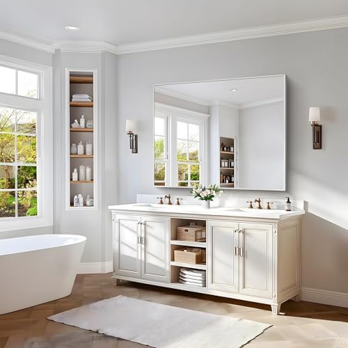 COFENY 40x48inch Silver Bathroom Mirror, Silver Rectangle Mirror with Frame, Large Rectangular Wall Mirrors for Bathroom, Living Room, Hair Salon, Big Farmhouse Mirror Hang Horizontal/Vertical