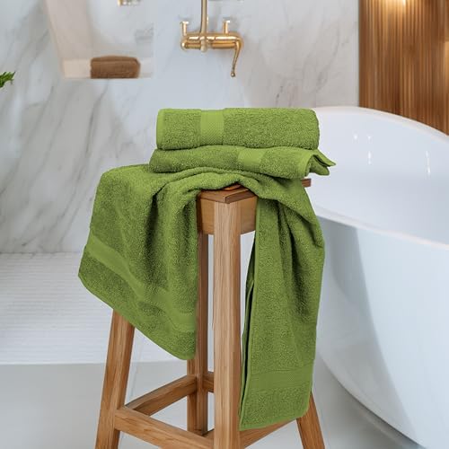 Large Bath Towels Set of 6 – 100% Cotton Terry – 24" x 50" – Quick Dry, Soft & Highly Absorbent – Forest Green Towels for Bathroom, Gym, Spa, Pool & Daily Use