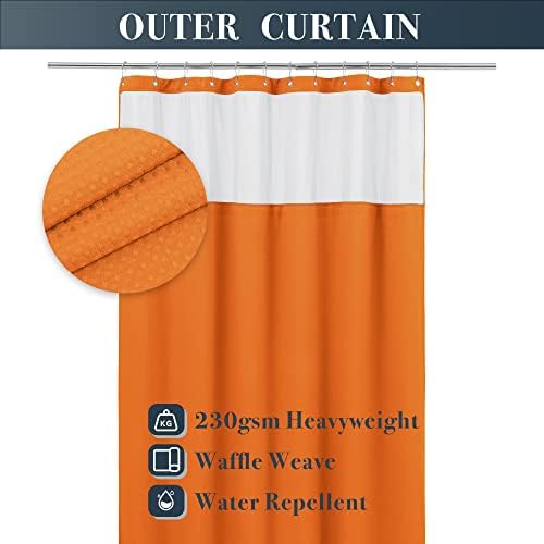 N&Y HOME Waffle Weave Shower Curtain with Snap-in Liner Set Orange, 71x72
