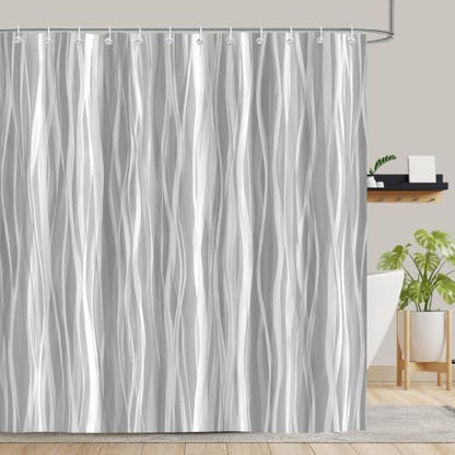 Moonslim Grey Ombre Shower Curtain, Modern Wavy Abstract Gray Striped Line Bathroom Curtain, Waterproof Fabric Bath Decor, 72 x 78 Inch