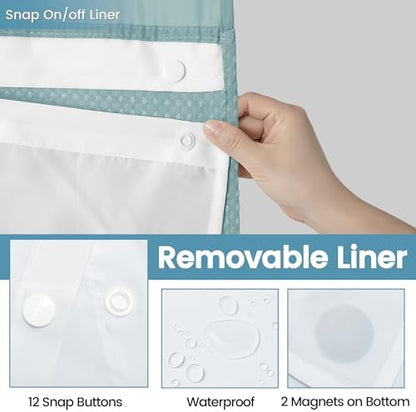 EUTXL Heavyweight Waffle No Hook Shower Curtain with Liner, Fog Blue, 71x74