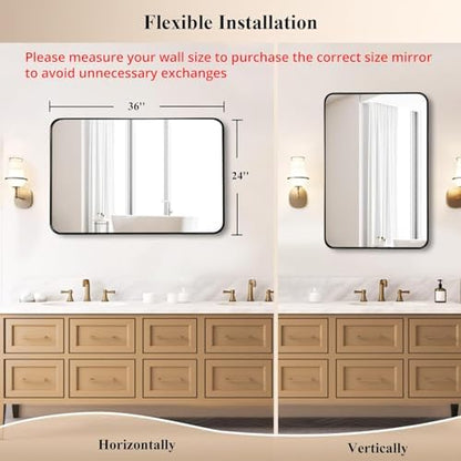 Black Bathroom Vanity Mirror Over Sink 24x36, Large Wall Rectangle Mirror