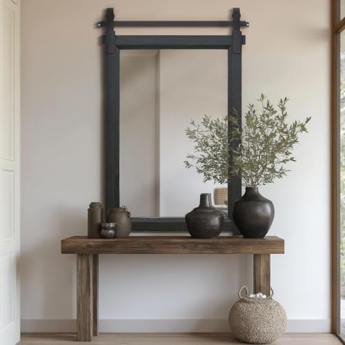 Besdomus Farmhouse Bathroom Vanity Mirror: 24"x36" Black Rustic Barn Door