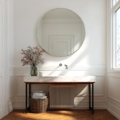 Sunniry Big Bathroom Mirror 42 inch,Silver Wall Mirror,Brushed Metal Frame