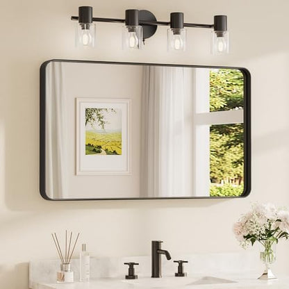 TETOTE Black Framed Bathroom Mirror, 40 x 24 Inch Matte Metal Frame Vanity Mirror, Modern Farmhouse Wall Mounted Rectangle Mirror (Horizontal/Vertical)