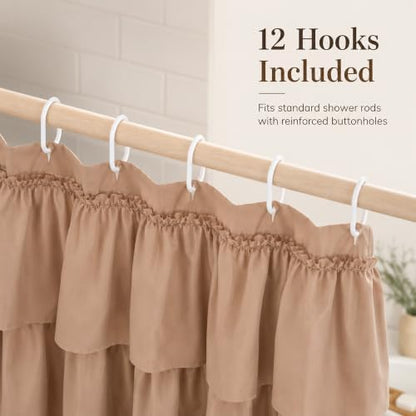 Light Brown Ruffle Shower Curtain for Bathroom, 36x72 Inch,1 Panel