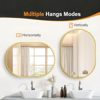 Delma 40x28 Gold Oval Bathroom Mirror for Over Sink, Aluminum Frame