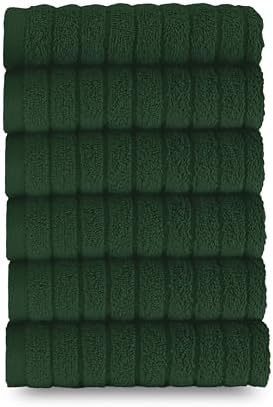 Elegant Comfort 100% Turkish Cotton Corduroy Ribbed Luxury Washcloths 6 Pack Soft 13 x 13 Inch - Higly Absorbent, Durable, Quick Dry, Spa Premium Hotel Quality for Bathroom or Travel, Hunter Green