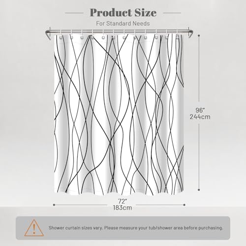 Striped Shower Curtain for Bathroom, White Black, 72" W x 96" L
