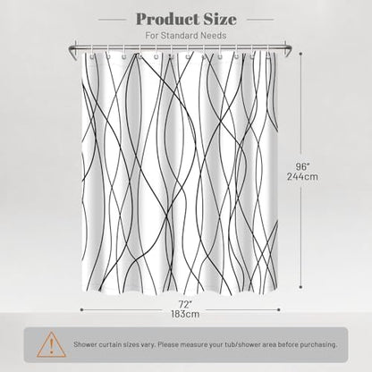 Striped Shower Curtain for Bathroom, White Black, 72" W x 96" L