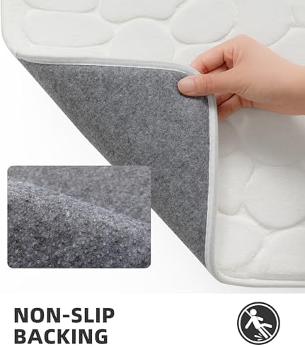 YIHOUSE Memory Foam Bath Mat Cobblestone Bathroom Rugs Super Water Absorbent Bath Mats for Bathroom Machine Washable Bath Rugs(17 x 24,White)