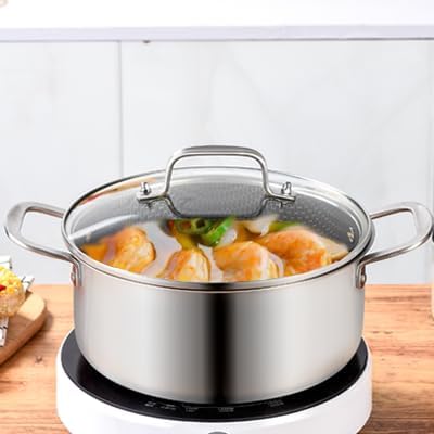 LOLYKITCH 5 QT Tri-Ply Hybrid Stainless Steel Non Stick Stock Pot with Lid,Induction Cooking Pot,Dishwasher and Oven Safe