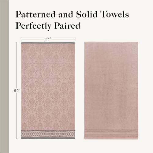 Modern Threads 6 Piece Bath Towel Set – Bathroom Towel Set with 2 Bath Towels, 2 Hand Towels & 2 Washcloths – 100% Cotton, Soft & Absorbent – Diamond Border (Blush)