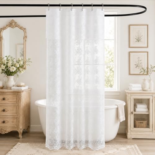 TUDECO White Lace Stall Shower Curtain with Valance 36''W x 72''L