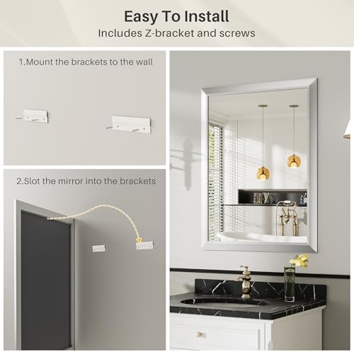 Briivue Bathroom Wall Mirror, Silver Brushed Nickel Metal Frame, 36x36 Inch