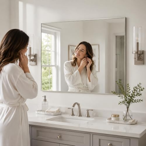 40"x30" Brushed Nickel Framed Rectangle Bathroom Vanity Wall Mirror