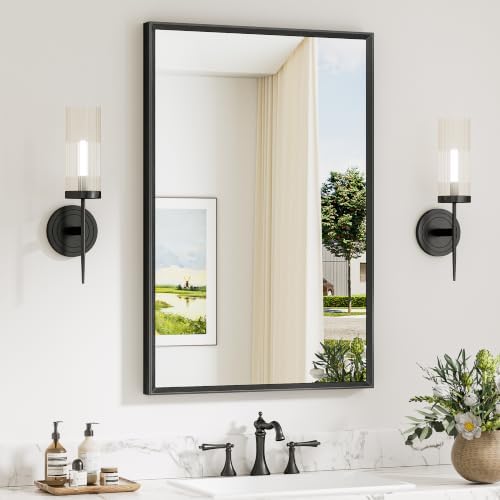 Keonjinn 24" x 36" Black Bathroom Mirrors for Wall, Anti Rust Metal Frame