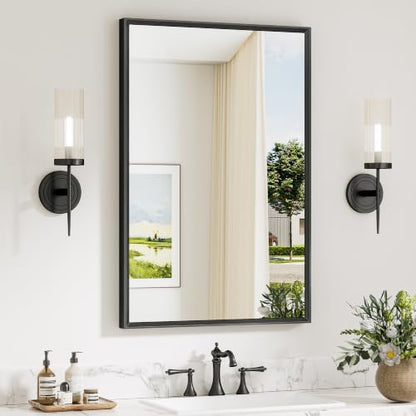 Keonjinn 24" x 36" Black Bathroom Mirrors for Wall, Anti Rust Metal Frame