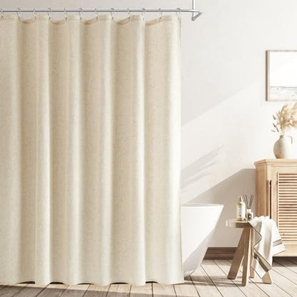 Naturoom Linen Shower Curtain 90 Inch Long for Bathroom Beige 1 Panel