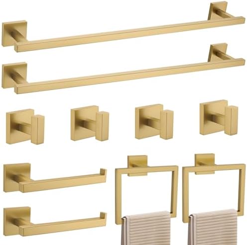 YACVCL Towel Bar Set 10-Piece Brushed Gold Bathroom Hardware Set, Gold Bathroom Accessories Set,23.6 Inch Towel Holder-Towel Racks Set for Bathroom Stainless Steel Wall Mounted