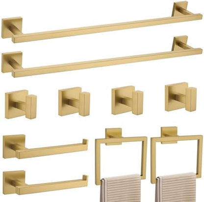 YACVCL Towel Bar Set 10-Piece Brushed Gold Bathroom Hardware Set, Gold Bathroom Accessories Set,23.6 Inch Towel Holder-Towel Racks Set for Bathroom Stainless Steel Wall Mounted