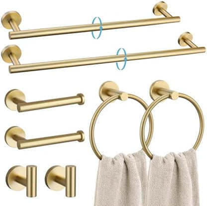 TURS Brushed Gold 8 Piece Bathroom Hardware Set, SUS304 Stainless Steel 24 Inch and 20 Inch Bath Towel Bar Set, Round Bathroom Accessories Kit Wall Mounted