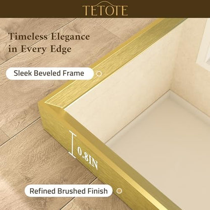 TETOTE Brushed Gold Mirror Beveled Frame 60" x 36" Large Brass Gold Rectangle Bathroom Vanity Wall Mirror for Over Sink, Modern Farmhouse, Tempered Glass, Shatterproof, Stronger Frame