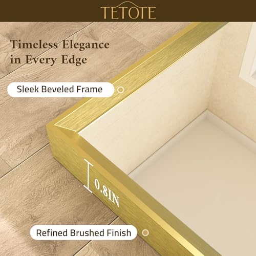 TETOTE Brushed Gold Mirror for Bathroom Sink 24" x 36" Beveled Frame Brushed Brass Gold Vanity Rectangle Mirror for Bathroom Wall, Modern Farmhouse, Tempered Glass, Stronger Frame