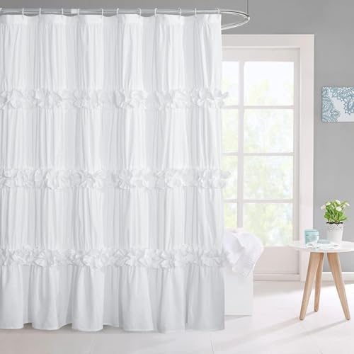 Homechoice Decor Victorian White Ruffle Shower Curtain 72" W x 96" H