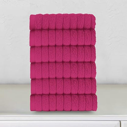 Elegant Comfort 100% Turkish Cotton Corduroy Ribbed Luxury Washcloths 6 Pack Soft 13 x 13 Inch - Higly Absorbent, Durable, Quick Dry, Spa Premium Hotel Quality for Bathroom or Travel, Hot Pink