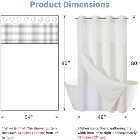 eachope No Hook Waffle Shower Curtain with Snap-in Liner, 54x80 Inch, Cream