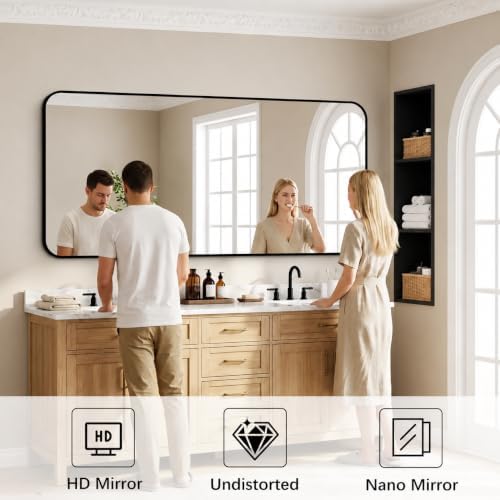 DESBING 72" x 36"Bathroom Mirror, Matte Black Wall Mirror with Metal Frame, Decorative Rectangular Vanity Mirror for Bedroom Bathroom Living Room Entryway (Horizontal/Vertical)