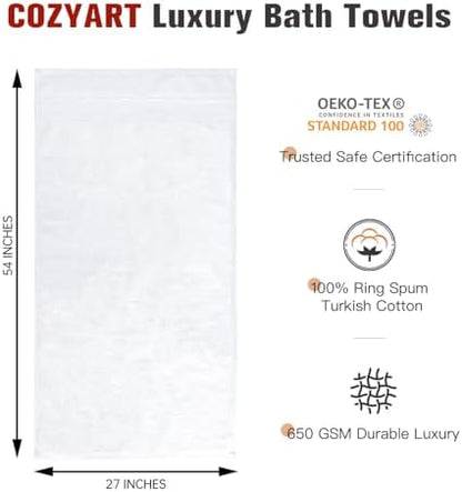 COZYART Luxury Bath Towels 2 PCS, White 100% Turkish Cotton 650 GSM