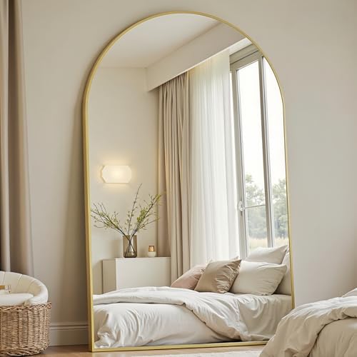 Dewfig Arched Full Length Mirror, 81"x41" Large Floor Mirror, Gold