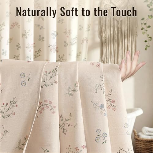 Farmhouse Floral Shower Curtain with 12 Clear Rings 72" W x 84" L