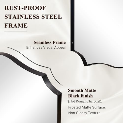 ANDY STAR 32"x40" Black Bathroom Mirror, Scalloped Mirrors for Bathroom, Black Arched Mirror with Elegant Curved Scallop Design, Premium Stainless Steel Thin Frame, Hangs Horizontally or Vertically