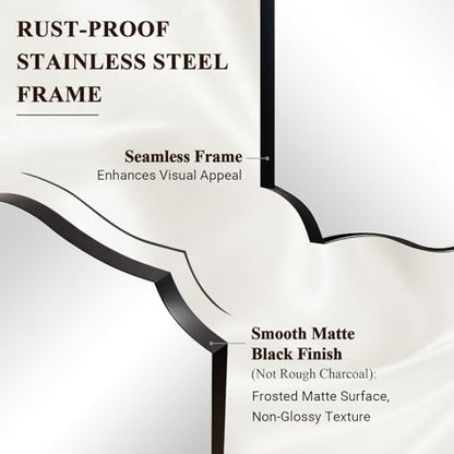 ANDY STAR 32"x40" Black Bathroom Mirror, Scalloped Mirrors for Bathroom, Black Arched Mirror with Elegant Curved Scallop Design, Premium Stainless Steel Thin Frame, Hangs Horizontally or Vertically