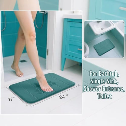 Yimobra Teal Bath Mat, Super Soft Absorbent Memory Foam Bathroom Rug Non Slip, Quick Dry, Machine Washable Floor Carpet for Tub Shower, Home Decor Accessories, 24x17