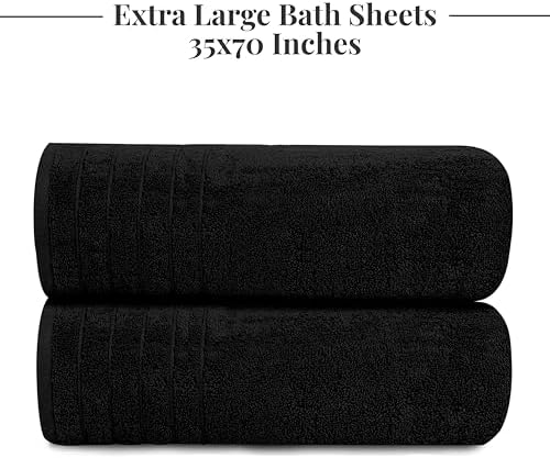 Tens Towels 2 Piece Extra Large Bath Sheets 35 x 70 Inches, Black