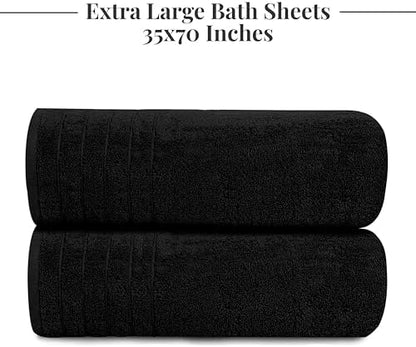 Tens Towels 2 Piece Extra Large Bath Sheets 35 x 70 Inches, Black